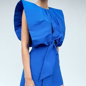 NWT- ZARA- PLEATED DRESS WITH VOLUMINOUS TOP- LIMITED EDITION- BLUISH- S